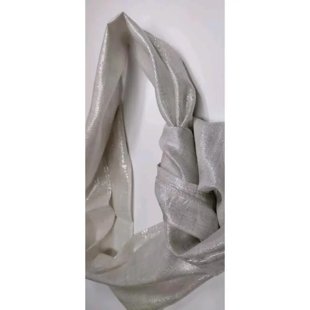 1970s Silver Metallic Long Scarf 70s GLAM UNISEX RAYON FRINGE SCARF DISCO ERA
